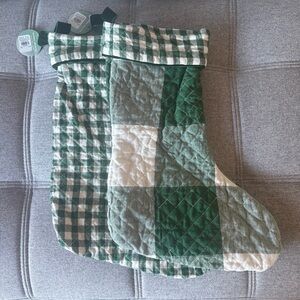West Elm Green and White Plaid Stocking Set - NWT